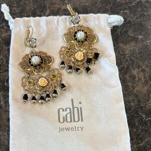 CAbi Gold and Black Baroque Chandelier Earrings